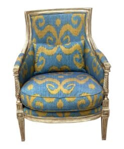 18th C Style Louis XVI Bergere Chair W Blue and Gold Scalamandre