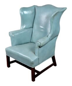 18th Century Teal Leather Upholstered Wing Chair-George III