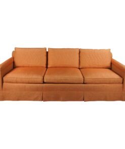 1960s Mid Century Modern Globe Furniture Orange Damask Mahogany Quilted 3 Seater Sofa