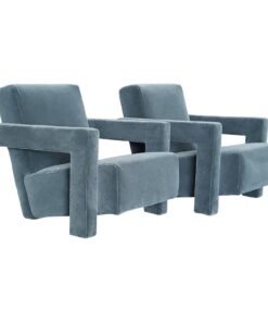 1990s Pair 637 Utrecht Armchairs in a Dust Blue Mohair by Rietveld for Cassina