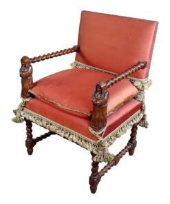 19th Century Baroque Red Upholstered Walnut Hall Chair
