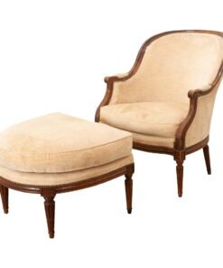 19th Century French Oak Louis XVI Style Bergere & Ottoman - Set of 2