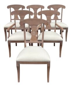 2010s Ethan Allen New Country Collection Contemporary Maple / Birch Dining Chairs in Mushroom With White Glaze - Set of 6 (33-6410)