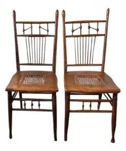 Antique American Wood Chairs With Caned Seats