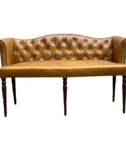 Antique British Colonial Settee Newly Upholstered in Cognac Leather