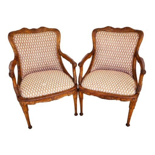 Antique Hand Carved Armchairs Solid Wood Cattails Shells Pair - Image 2