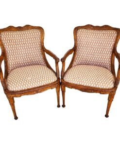 Antique Hand Carved Armchairs Solid Wood Cattails Shells Pair