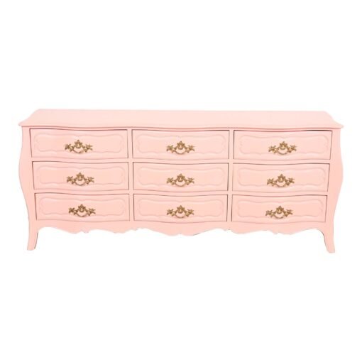 Baker Furniture French Provincial Louis XV Pink Lacquered Triple Dresser, Newly Refinished