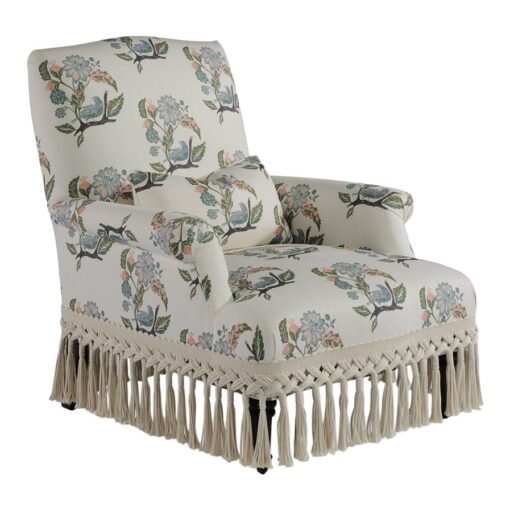 Celerie Kemble for Taylor King Napoleon Chair with Natural Braided Bullion Fringe in Twig Garden - Image 2