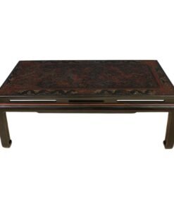 Chinese Black and Rouge Lacquer Etched Coffee Table