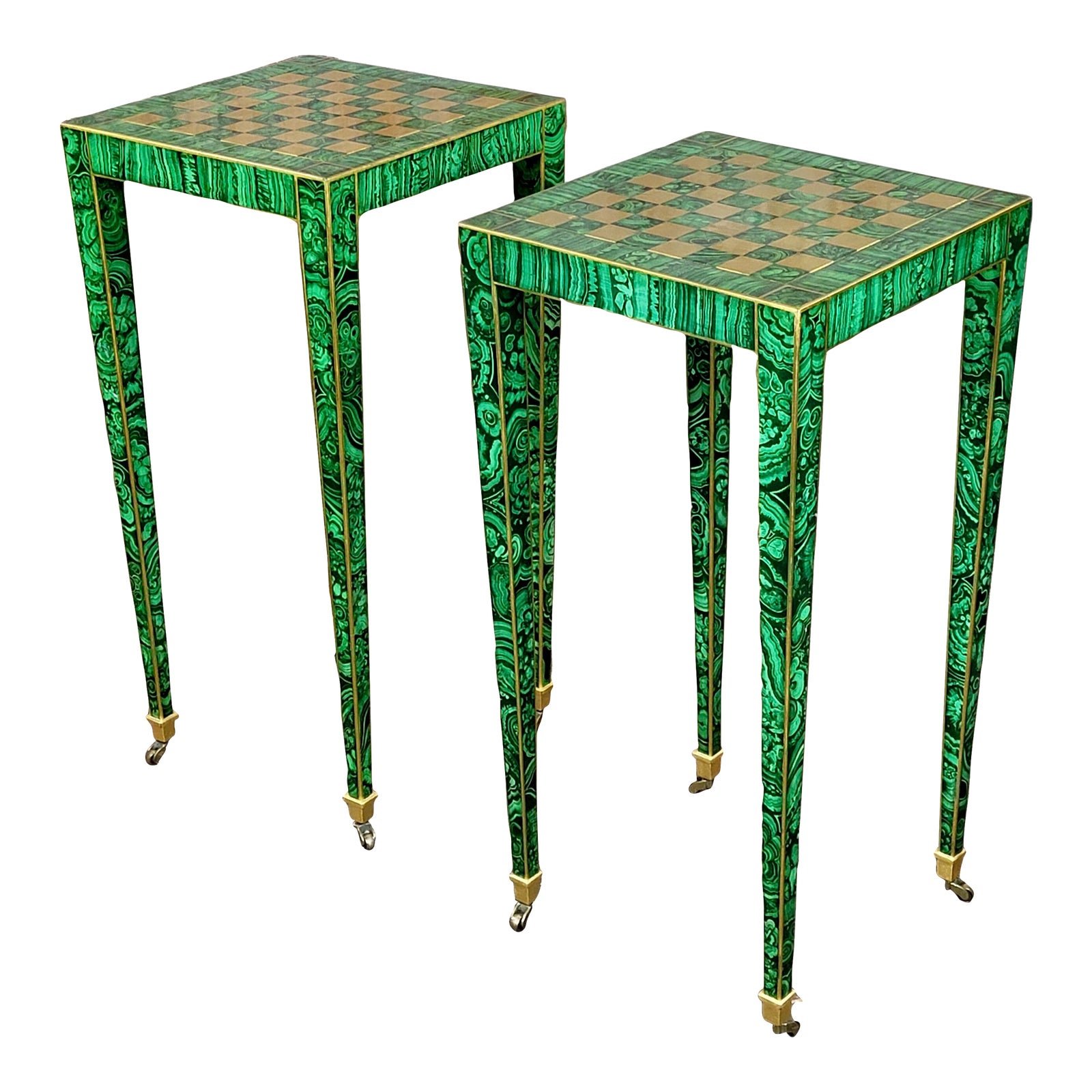 Donghia Malachite Side Tables W/Top Checkered Game by Isabel O'Neil Studio -A Pair
