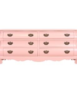 Henredon French Provincial Louis XV Pink Lacquered Bombay Form Double Dresser, Newly Refinished