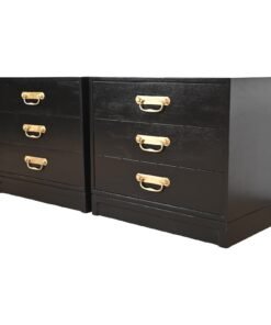 Henredon Mid-Century Hollywood Regency Black Lacquered Bedside Chests, Newly Refinished