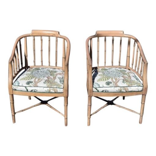 Mid 20tg Century Vintage Faux Bamboo Armchairs - Pair With Lee Jofa “Arlington” Seat Cushion - Image 2