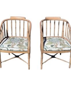 Mid 20tg Century Vintage Faux Bamboo Armchairs - Pair With Lee Jofa “Arlington” Seat Cushion