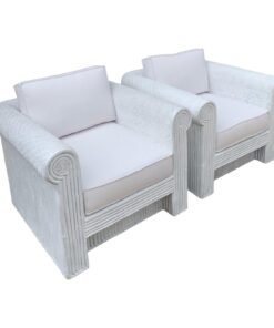 Mid-Century Modern Rattan Bamboo Style Fiberglass Chairs - A Pair