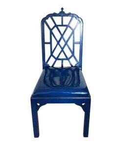 Modern Chinese Chippendale Desk or Side Chair in Vibrant Blue