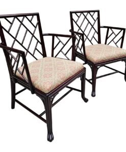 Pair of Vintage Baker Furniture Historic Charleston Collection Faux Bamboo Chinese Chippendale Armchairs