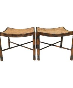 Regency Style Faux Bamboo Caned & Curved Ottoman Stools - a Pair