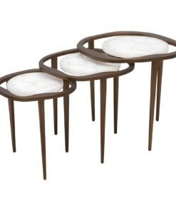 Set of 3 Nesting Tables in White Quartz With Bronze Patina Brass by R&y Augousti