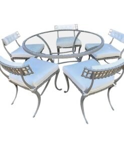Thinline Mid-Century Table and Five Klismos Chairs in Gray and White - Set of 5