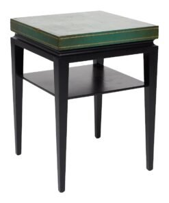 Tommi Parzinger Green Leather Occasional Table, Model No. 3303, Ca. 1955 Ebonized Wood, Embossed Leather.