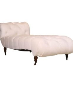Tufted White Empire Style Chaise With Mahogany Legs