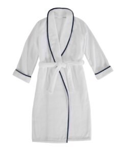 Turkish Plush Bathrobe with Piping in Small/Medium in White/Navy