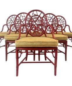 Vintage Red Rattan and Cane McGuire "Cracked Ice" Chippendale Dining Chairs- Set of 6